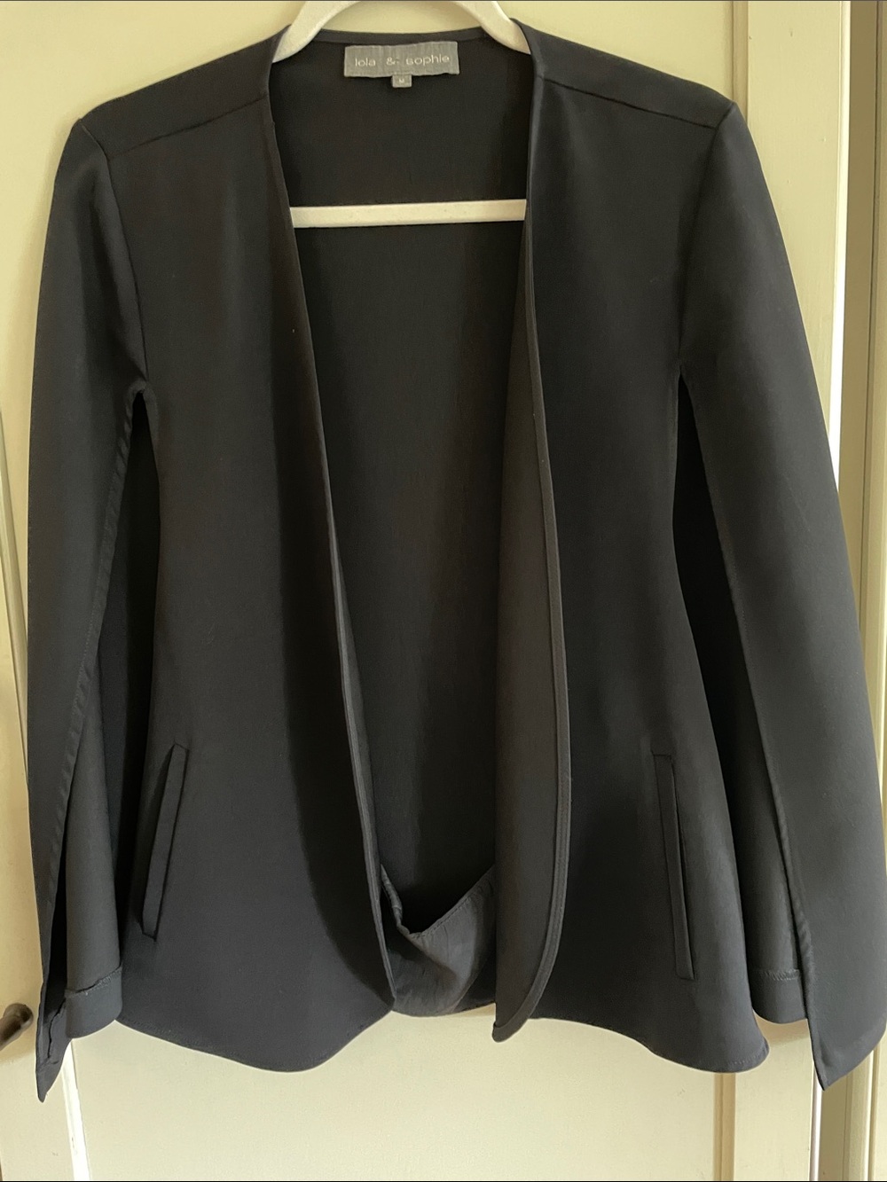 Lola & Sophie Black Cape Blazer with Open Front Slit Sleeve, Size Medium